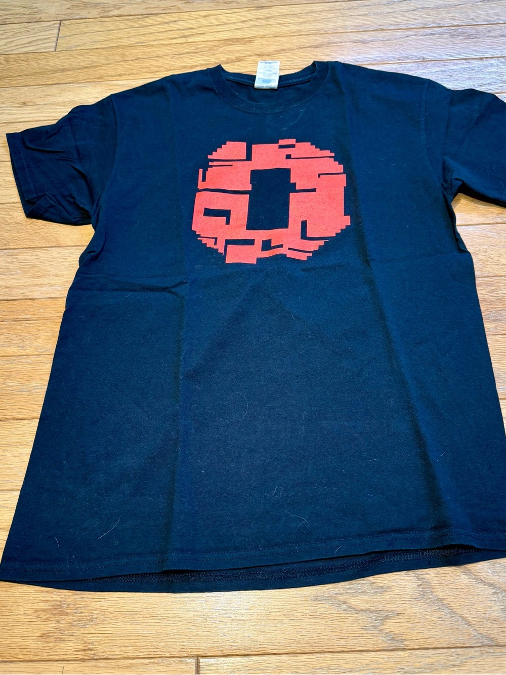 Gildan Black Short Sleeve Tee with Red Pixel Circle Graphic